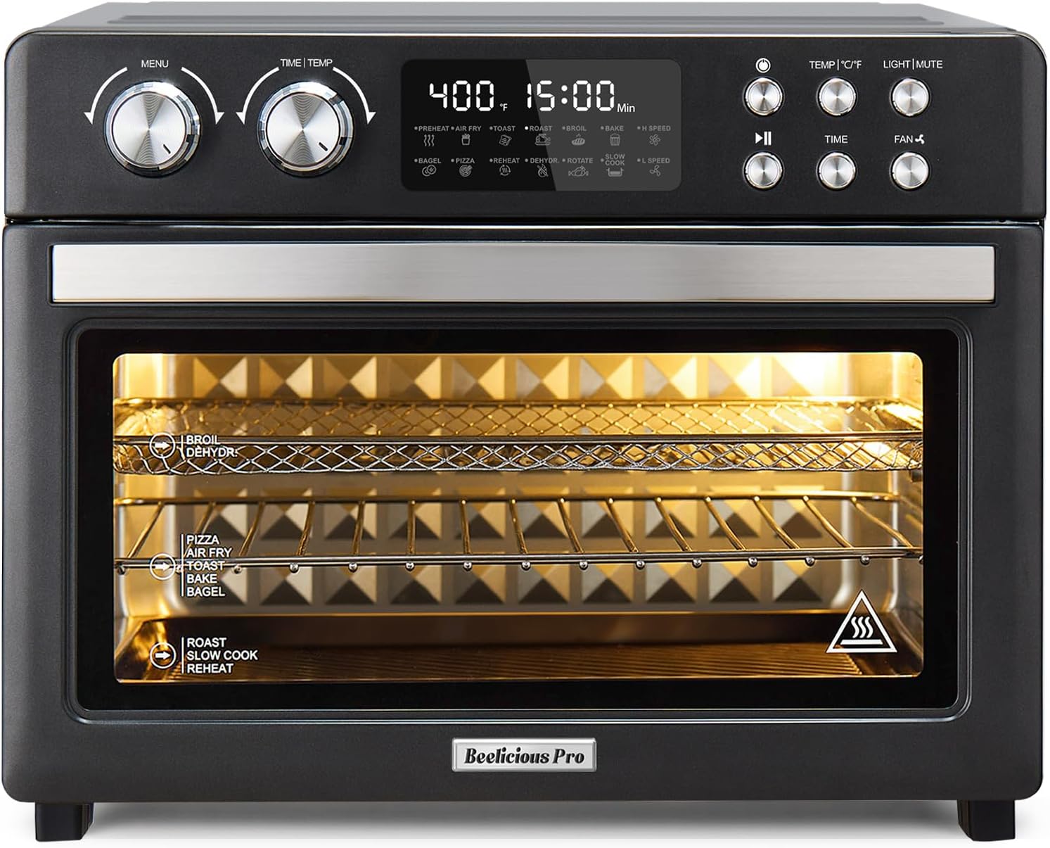 28QT Air Fryer Toaster Oven Combo, Large 12-in-1 Convection Countertop Oven with Next-Gen HeatWave Convection, 3-Layer Cooking, Rotisserie for Chicken, Fits 11