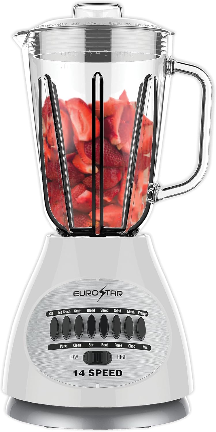 EUROSTAR 450W 14-Speed Glass Jar Blender (WHITE)