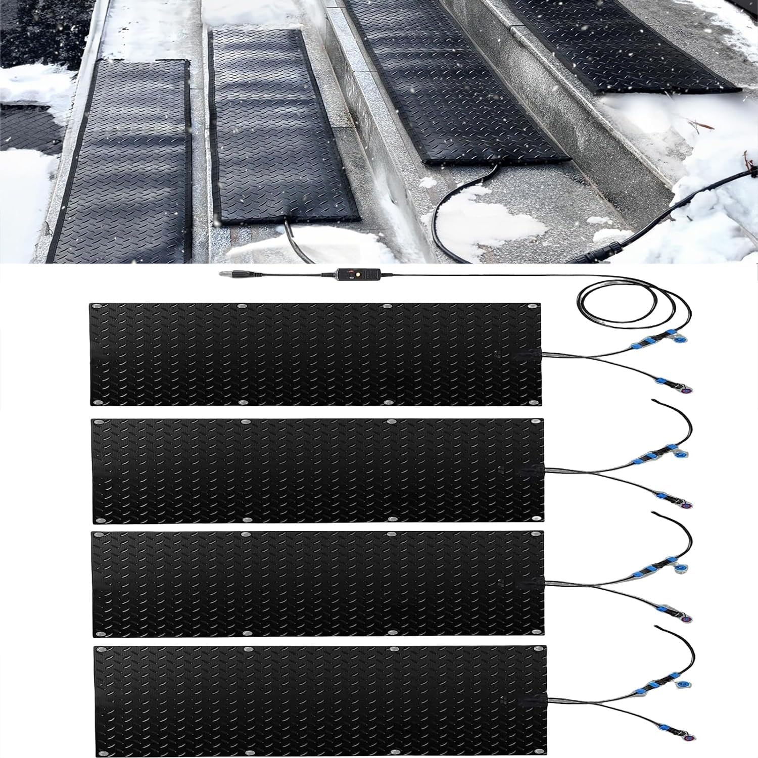 Heated Snow Melting Mats for Entrances - 1/2/3/4/5 pcs Snow and Ice Melting Mat for Winter Outdoor Stairs, Steps, Doorways, Walkways, Driveway for Extra Traction, W(4 Pcs-12x48in/(30x120cm))