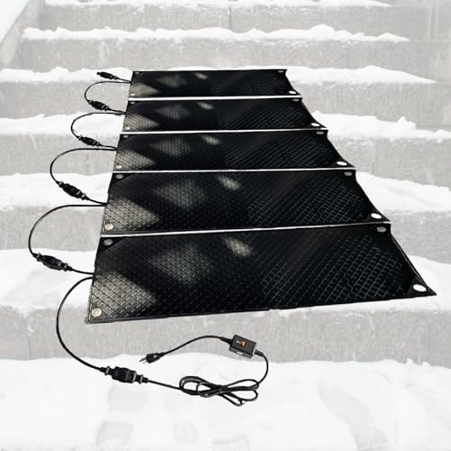 Heated Snow Melting Mats - Rubber Ice & Snow Pads with 5ft Power Cord for Walkways, Steps, Decks, and Sidewalks - Available in 1 to 5 Pack Options, 5 Piece-10 * 48in
