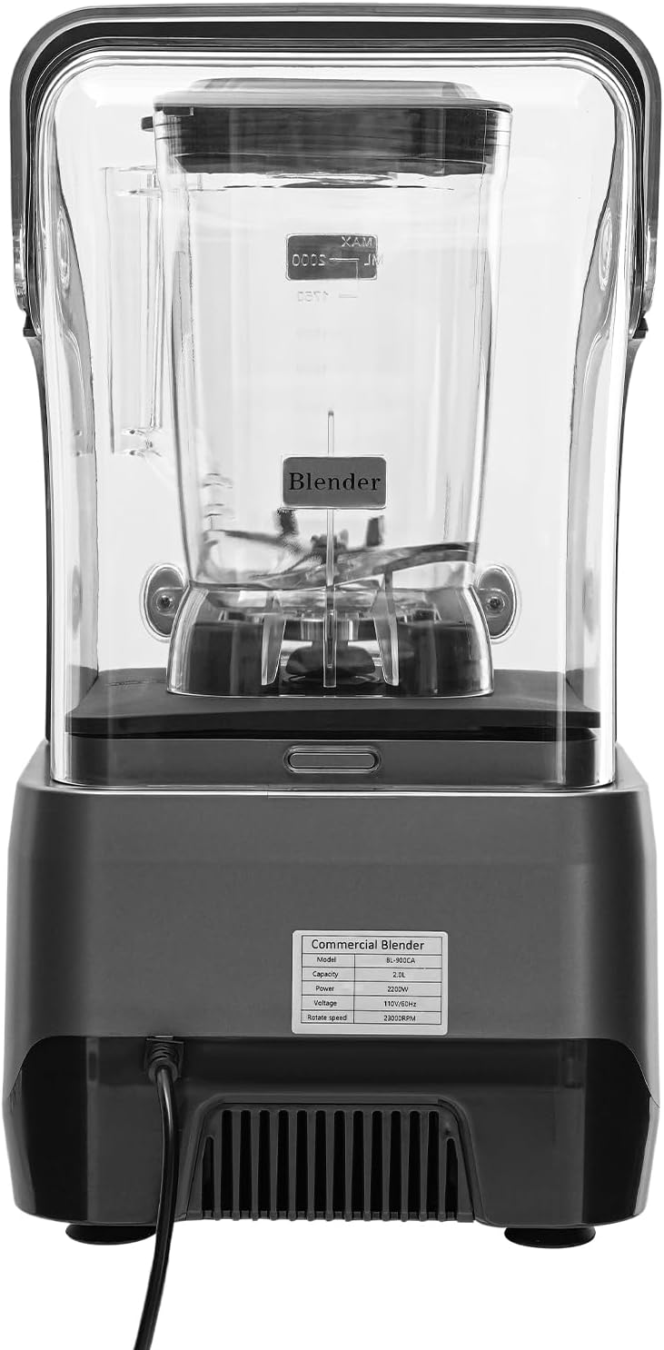 Commercial Blender with Soundproof Shield,Multifunctional Blending Machine with Speed Control,Heavy Duty Blender with Adjustable Speed,2200W