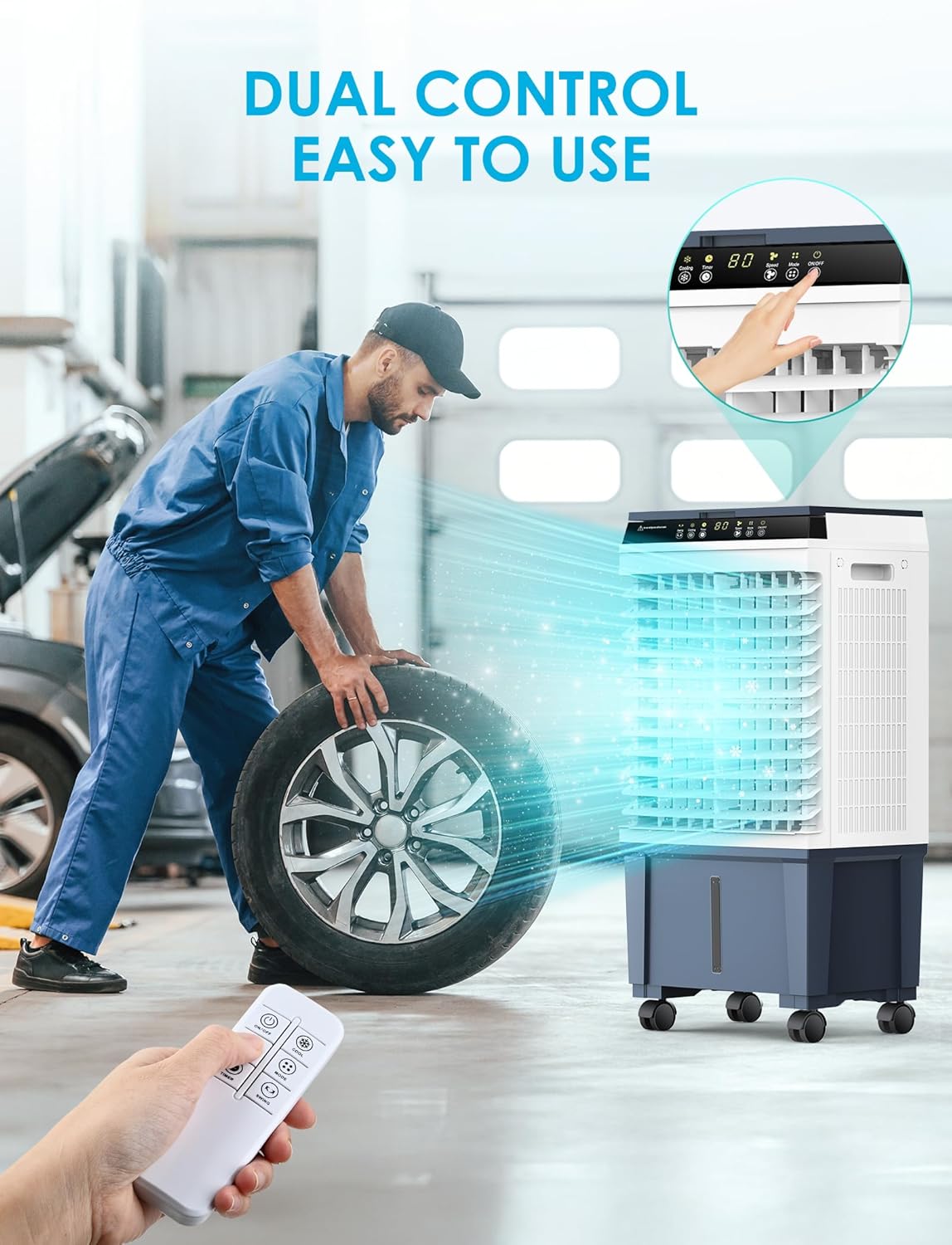 Air Choice Swamp Cooler, 1800 CFM Evaporative Air Cooler with 5.3 Gal Water Tank, 110° Auto Swing, 3 Fan Speeds, 6 Ice Packs, Remote, 12H Timer, Portable Air Cooling Fan for Outdoor & Indoor, Grey