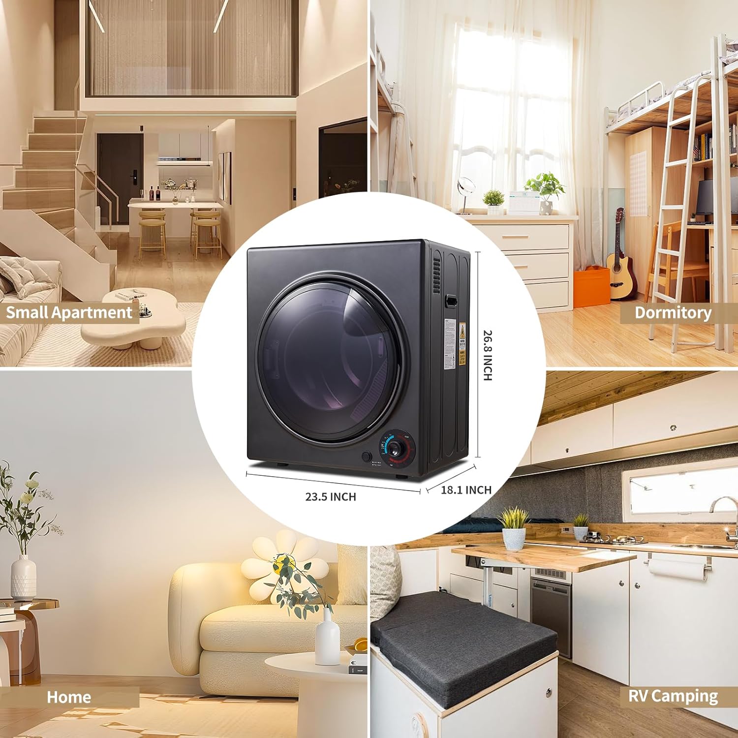 CTT Portable Clothes Dryer 3.5 cu.ft, 1500W Compact Dryer for Apartment