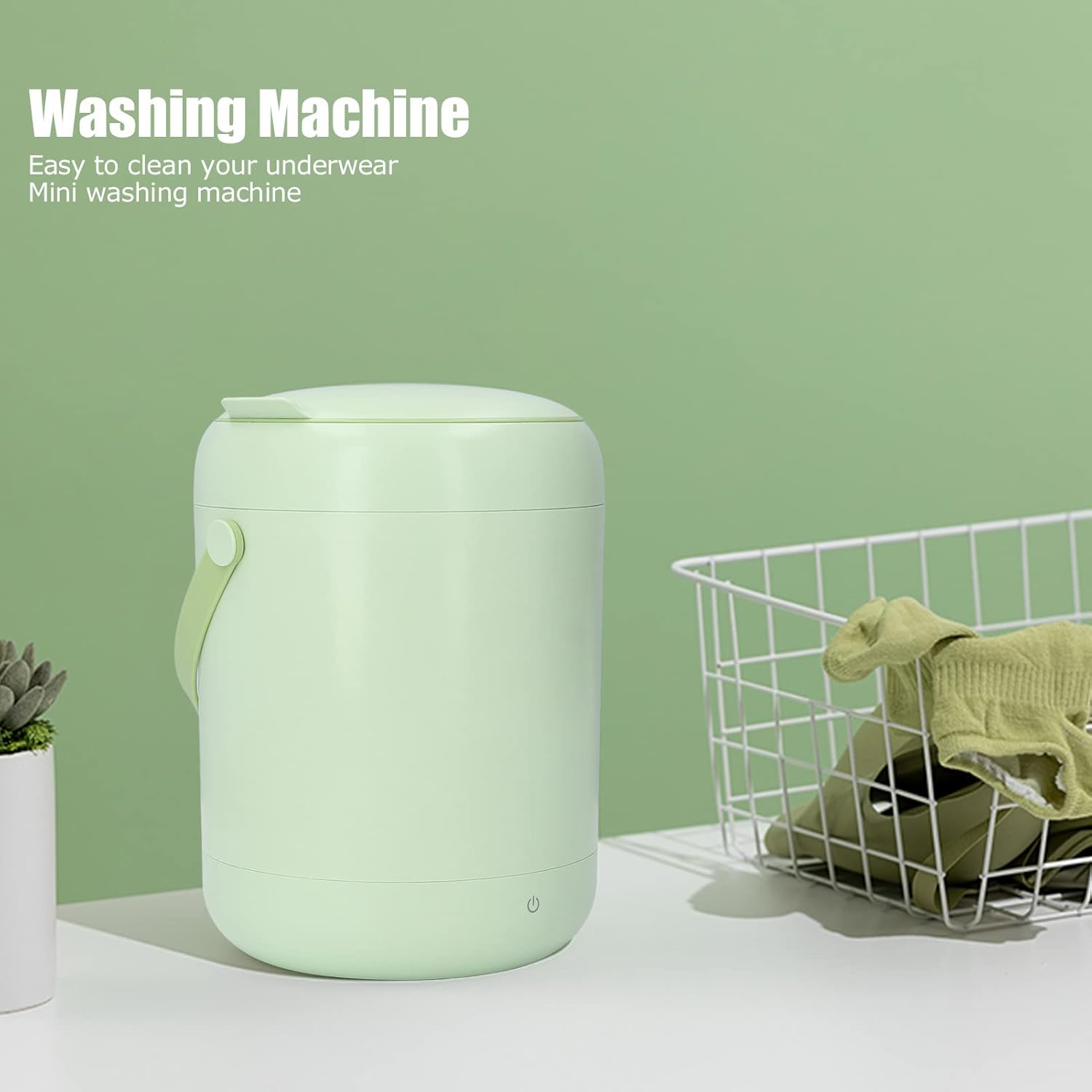 3L Portable Washing Machine, Mini Sock Washer 15 Mins Auto Shutdown Compact Washer Easy to Use Camping Travel Spin Dryer for Underwear, Socks, Baby Clothes, Home, Apartments(Green)