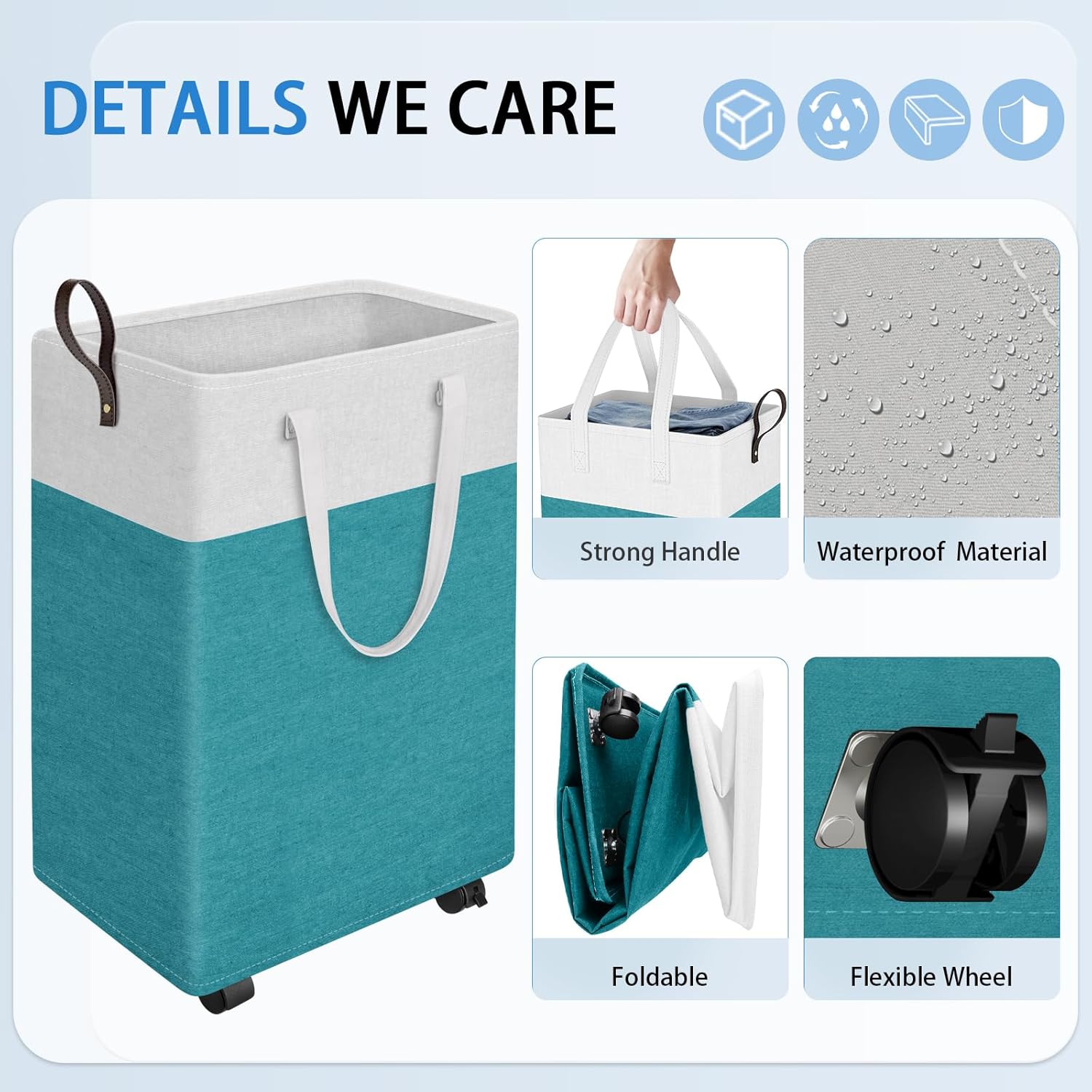 HomeHacks 75L Rolling Laundry Basket with Wheels, Collapsible & Waterproof Laundry Hamper, Mobile Clothes Hamper, Storage Laundry Bins with Handles for Laundry Room, Bedroom, Bathroom & Dorm, Green