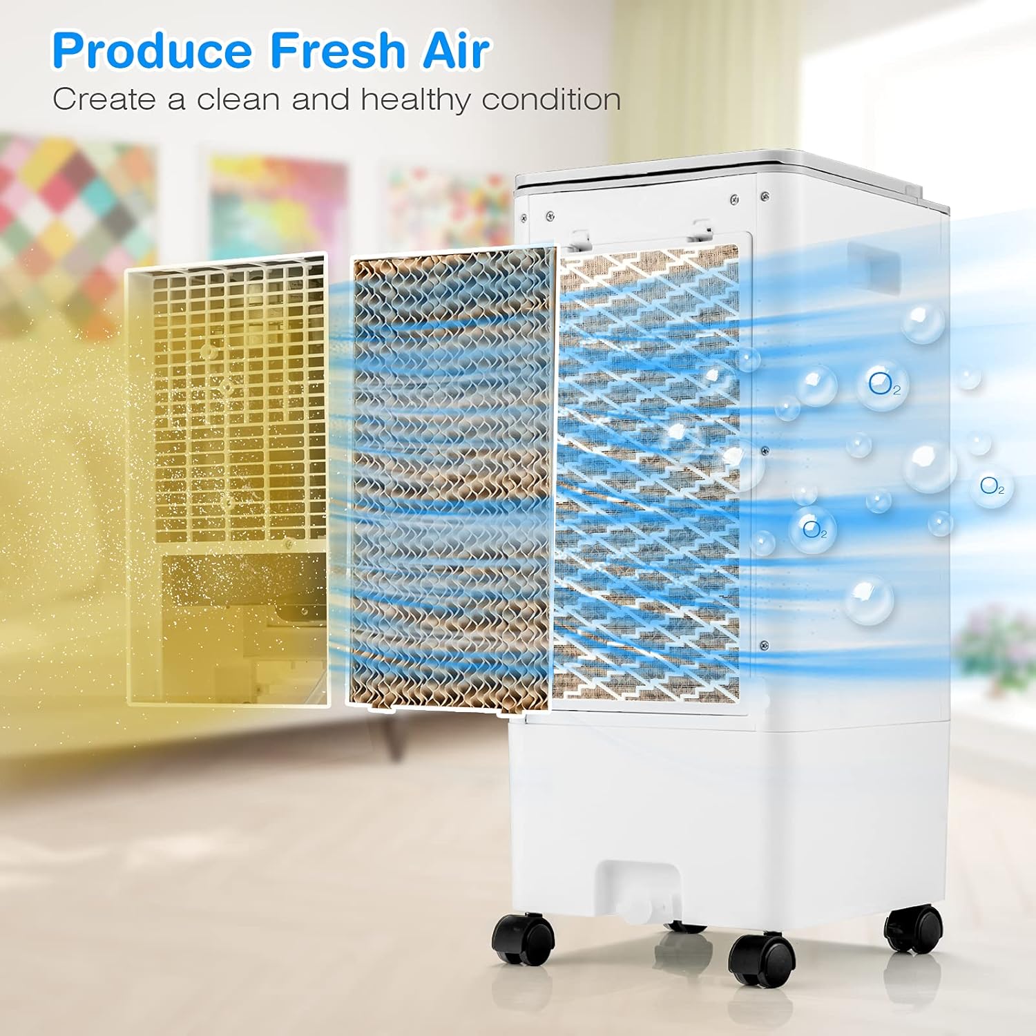 COSTWAY Evaporative Air Cooler, Portable Evaporator Cooler with Remote Control, 7H Timer, 3 Wind Speeds, 3 Modes, 4 Ice Boxes, Mini Air Conditioner for Bedroom Home Office Indoor Use White