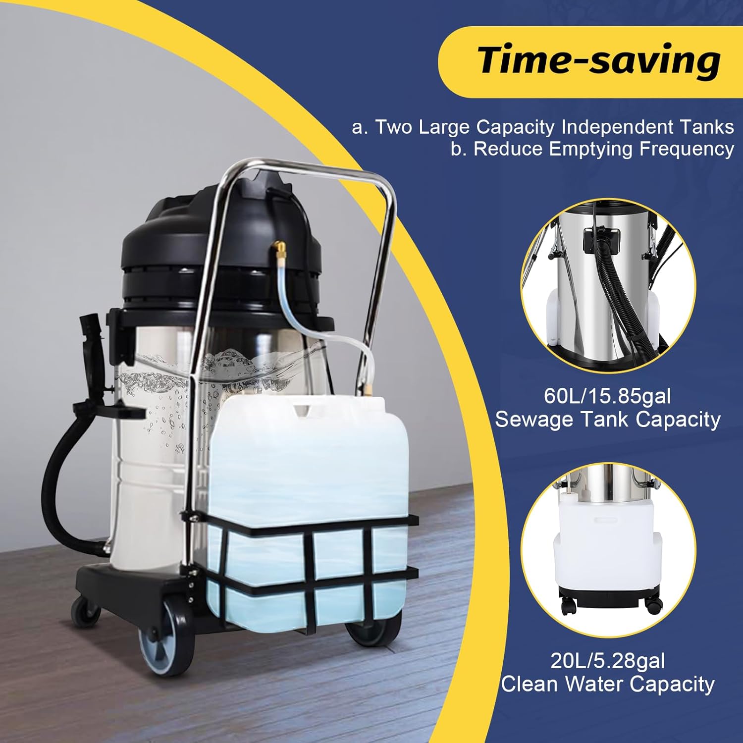 60L/15.85Gal Commercial Carpet Cleaning Machine, 3 in 1 Professional Upholstery Cleaner Machine Vacuuming And Water for Wet Dry for Carpet Sofa Curtain, 2110W