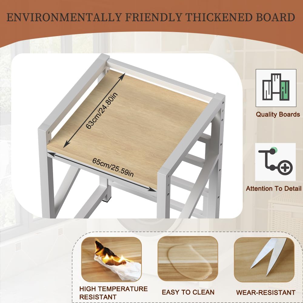 Over The Washer and Dryer Storage Shelf, Height Adjustable Machine Stacking Rack, Space Saver Metal Frames (Black)