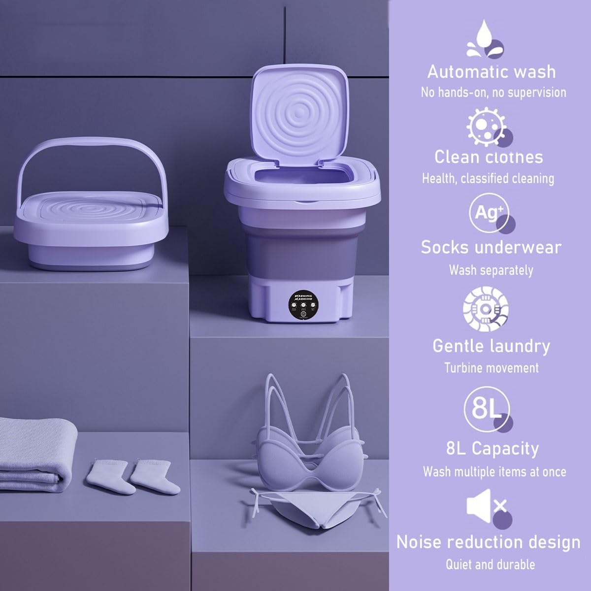 Generic 2 In 1 Portable Washing Machine 12x12x11.4in Foldable Upgraded Large Capacity Washer Suitable For Apartments, Dorm, Camping, RV, Travel Laundry(Green), FBKPPNPPB-8A29A0570437CB01FFE348E0701