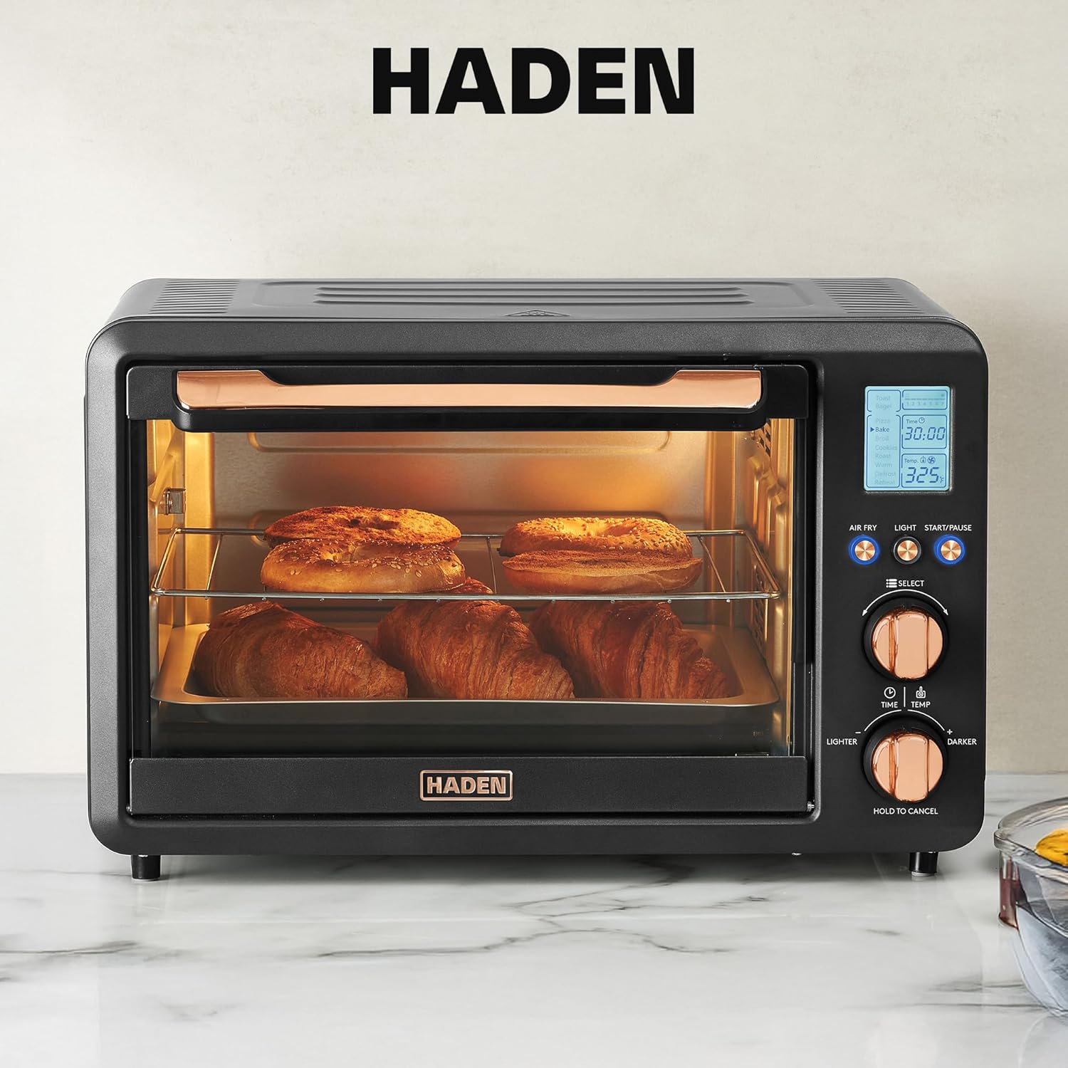 Haden Countertop 6 Slice Toaster Oven Air Fryer Combo for Kitchen, Black/Copper