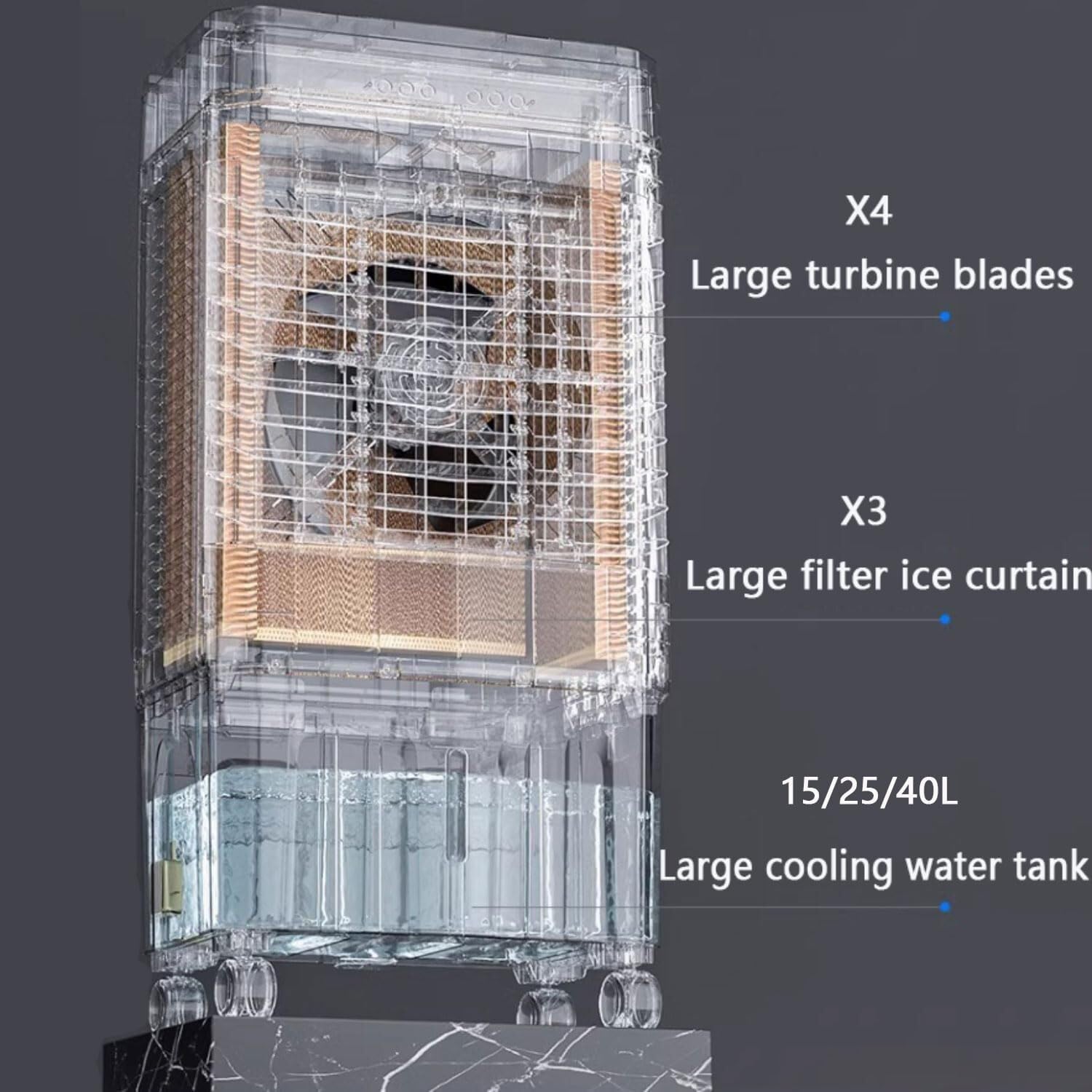 Portable Air Conditioner with 120° Oscillating Fan, 3 Speeds, 12-Hour Timer, Large Water Tank, No Hose Needed for Room/Office Cooling (120-150㎡)(67CM)