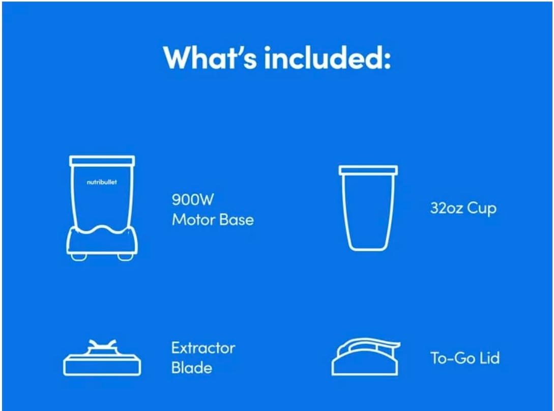 Nutribullets PRO 900W Single Serve Blender - Mint Eucalyptus - Includes 32oz Cup, To-Go Lid, User Guide - BPA-Free Plastic - Stainless Steel Blades - Smoothies, Nut Butters, Shakes - Corded Electric