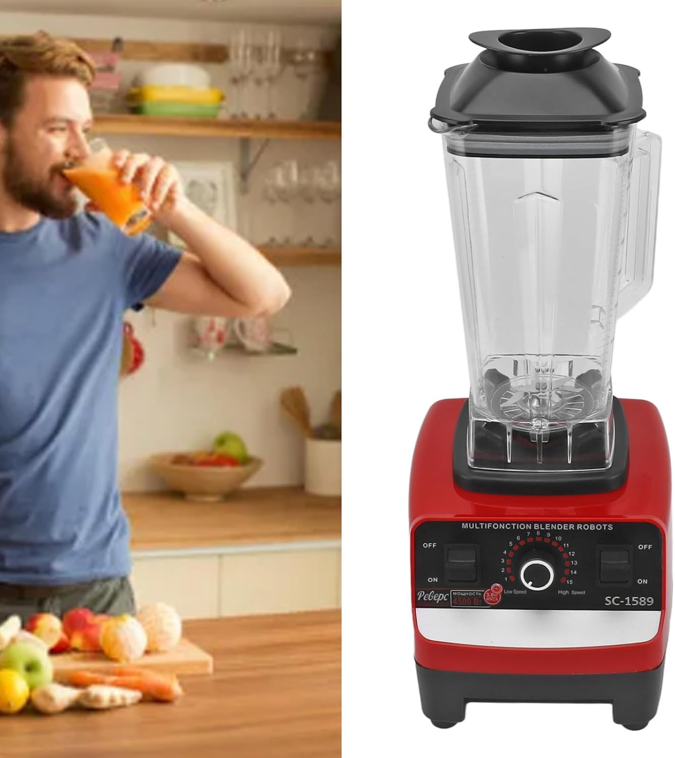 Countertop Blender, 2L Food Processor with 6 Stainless Steel Blades Powerful Professional Blender for Ice Crushing Frozen Fruits Soups Dry Grinding (US Plug 110V)