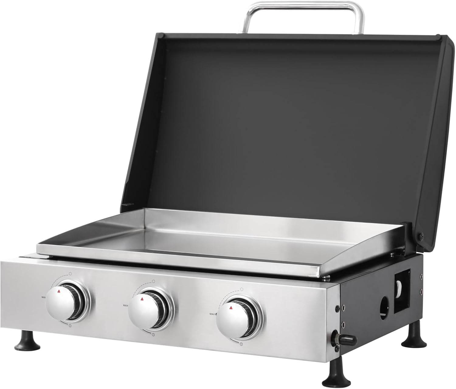 26-Inch Outdoor Propane Gas Griddle with Hood, 3-Burner Flat Top Grill Reaching 28,650 BTU, Portable Propane-Fueled Griddle with Lid for Backyard Cooking, Camping, Tailgating and Outdoor BBQ