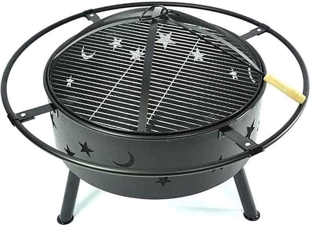 Fire Pits Outdoor Wood Burning Outdoor Fire Pits Round Fire Pit - Outdoor Bronze Fire Pit Metal Poker Iron, Mesh Ember and Spark Guard Screen Cover with Cover BBQ Cooking for Outside Camping Backyar