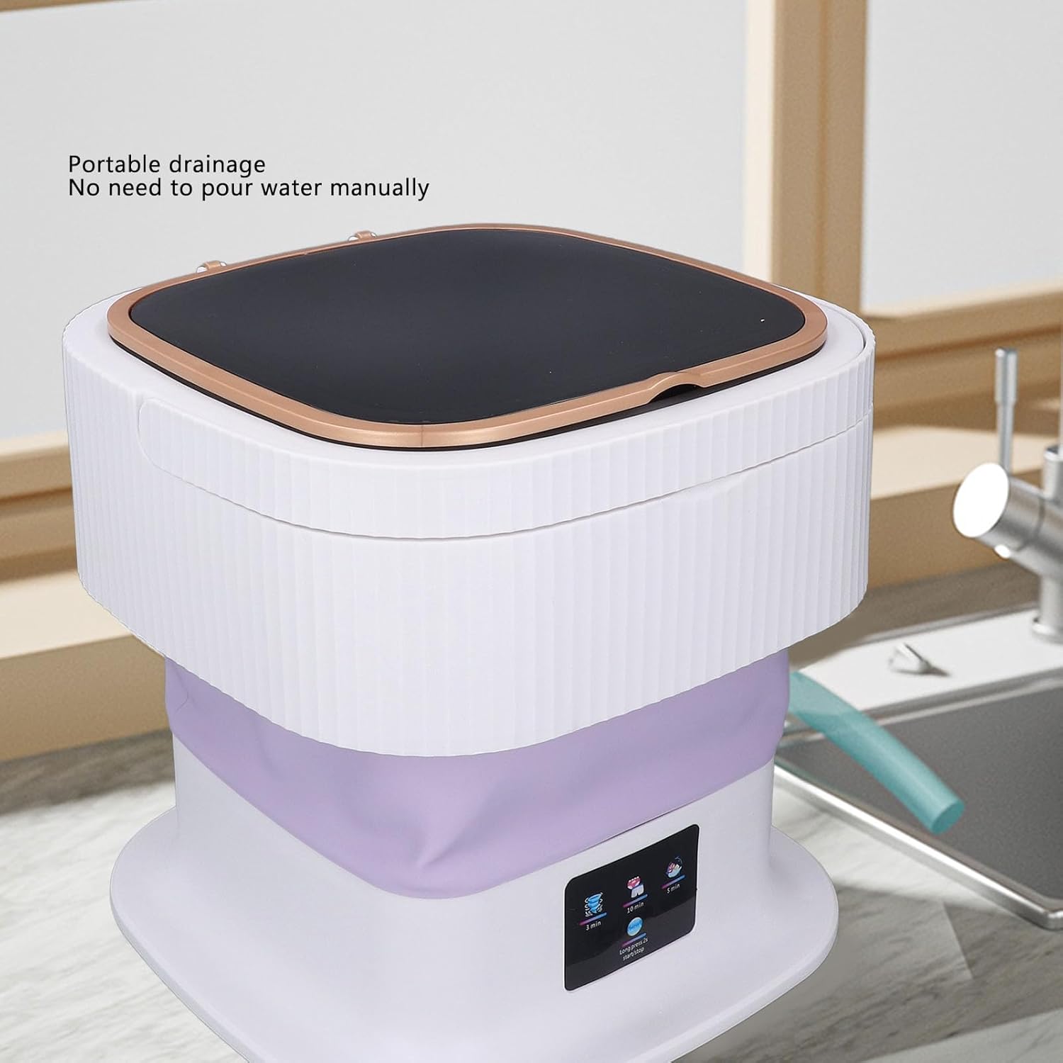 Portable Washing Machine 3 Timer Modes Mini Foldable Washer with Drain Hose 11.5L Large Capacity Foldable Washer for Underwear Baby Clothes (US Plug)