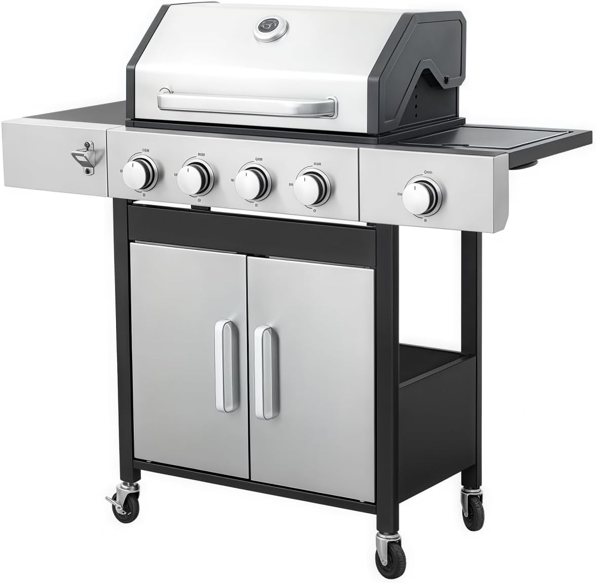 4-Burner 46,790 BTU Propane Gas Grill with Side Burner, Enameled Cast Iron Grates, Stainless Steel Outdoor BBQ