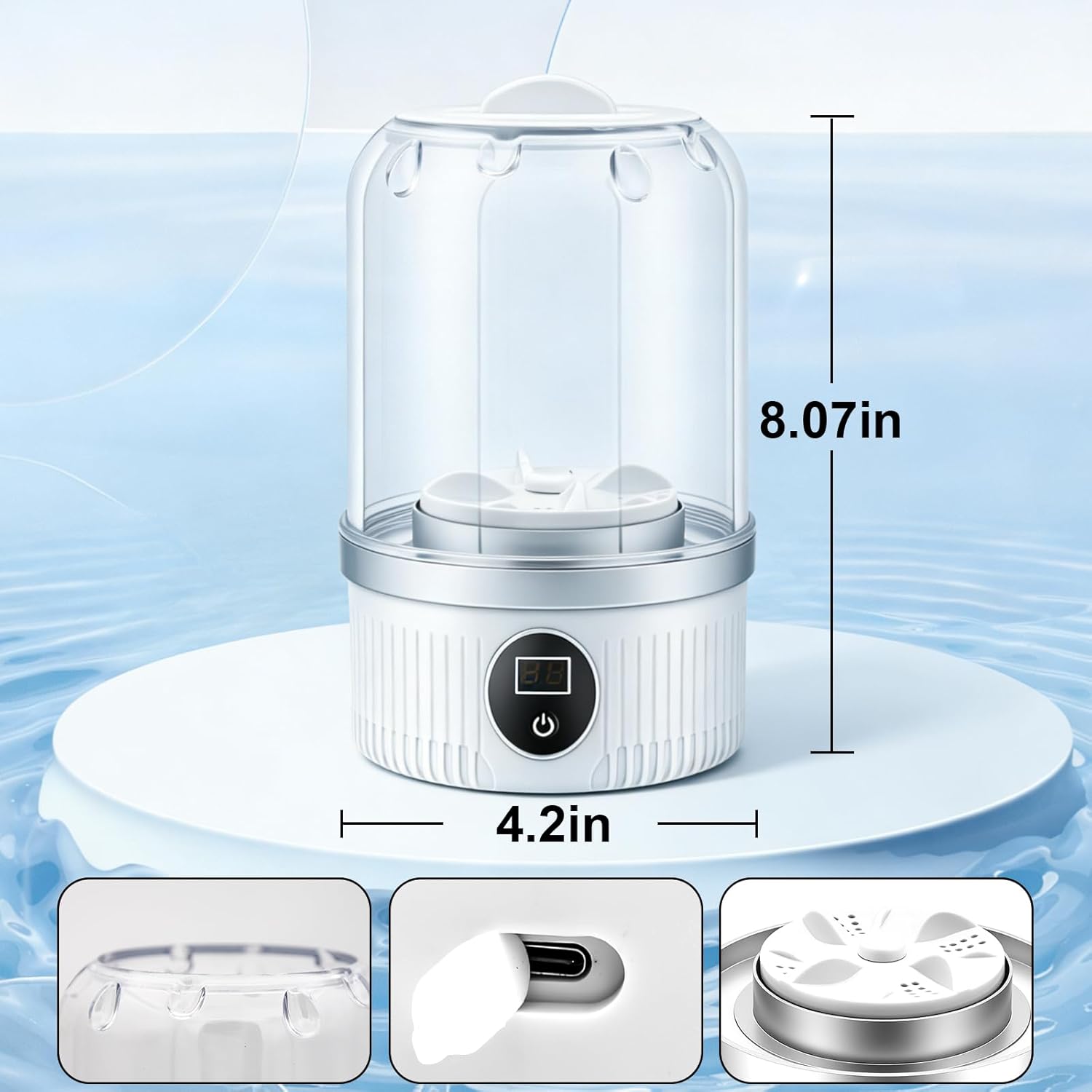 Portable Washing Machine, Underwear Washer, Small Washing Machines, Mini Washing Rechargeable Cordless Washing-Machine, Laundry Cup for Bra, Underwear, Socks (1.2 L capacity)
