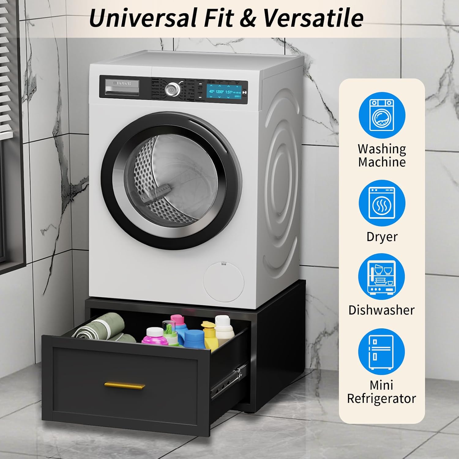 2 Pack Metal Washer and Dryer Pedestal, 28''W Heavy Duty Washing Machine Base Stand with Storage Drawer, Universal Fit Anti-Vibration Laundry Pedestal for Washer and Dryer, 440 LBS Capacity