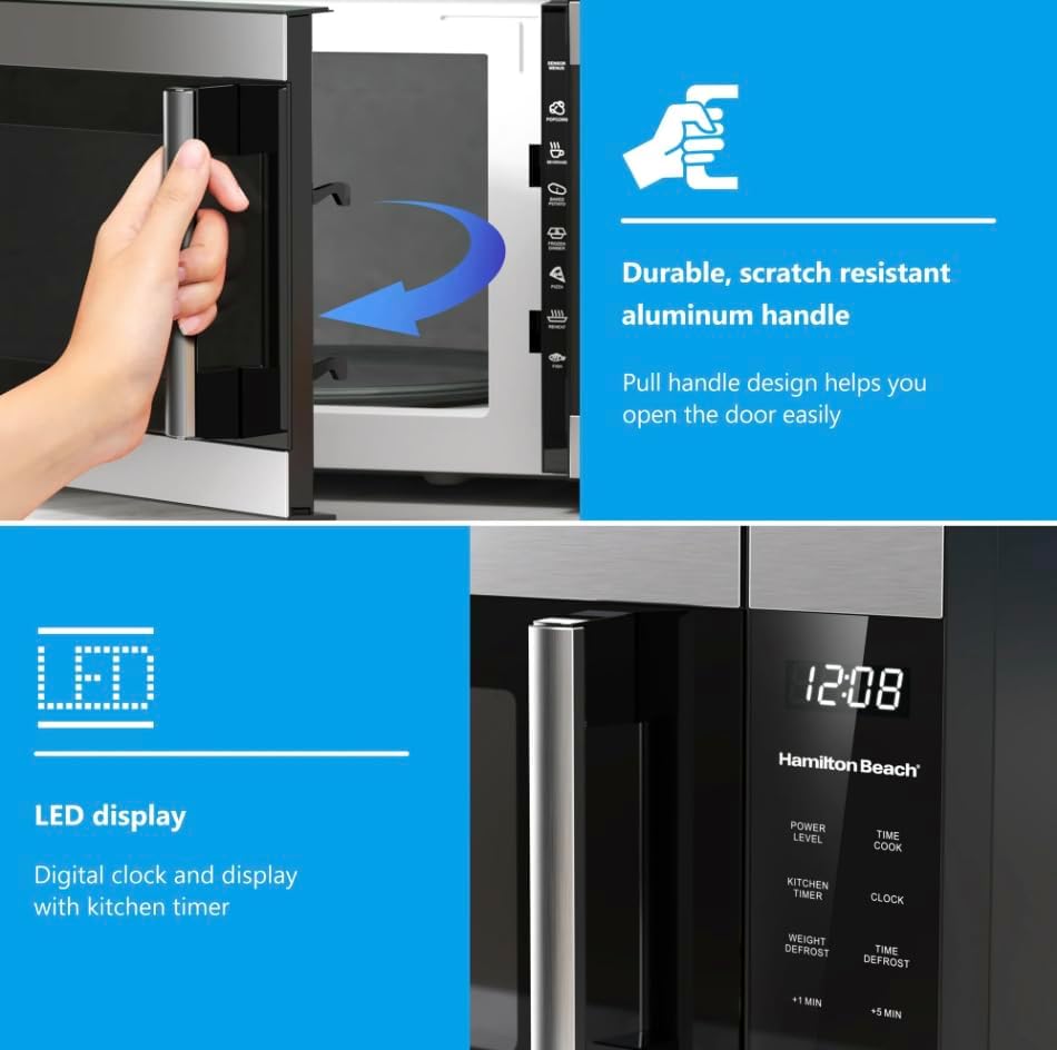 Aurevia™ SenseCook Pro Countertop Microwave, 1.6 Cu Ft, 1100W, Stainless Steel, LED Display, 7 Sensor Cook Options, 12.4-Inch Turntable, 21.8x19.8x12.2-Inch