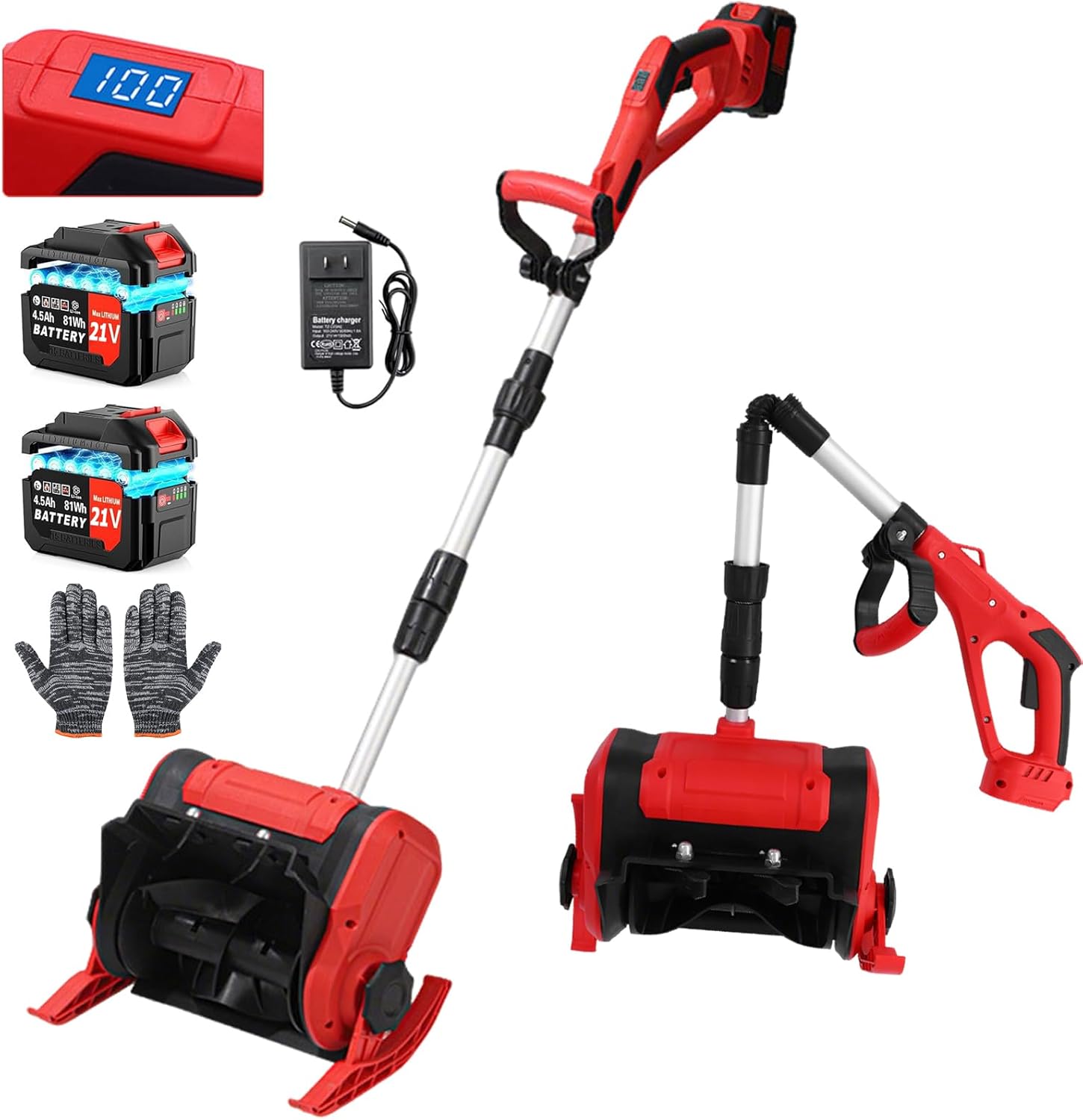 Cordless Snow Shovel, 21V | 12-Inch | 4.5 Ah Cordless Snow Blower, Foldable Electric Battery Powered Snow Removal Machine, 20ft Throwing Distance, Plows 300lbs/min (2 Battery & Quick Charger Included)