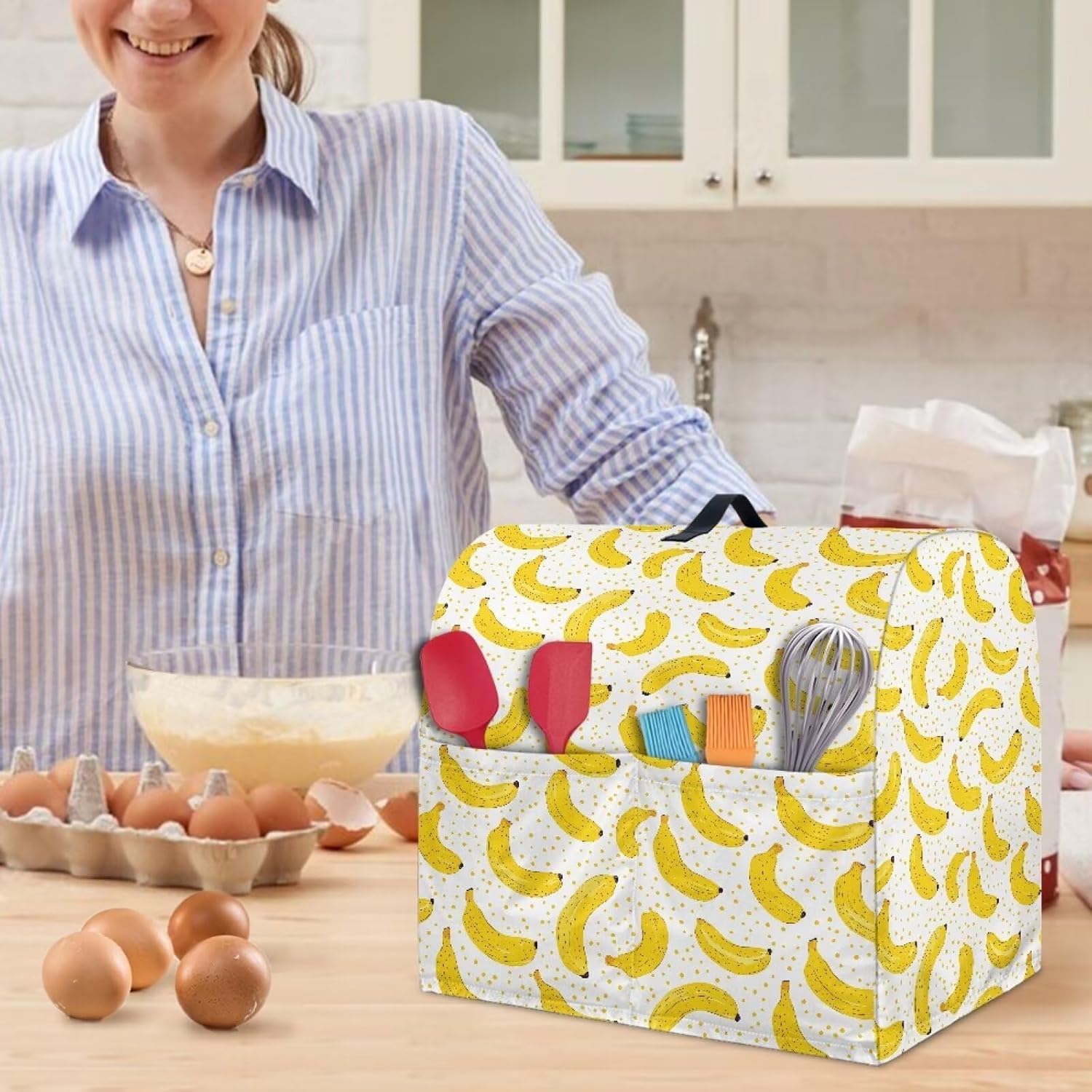 Stand Mixer Cover with Adjustable Drawstring, Banana Stand Blender Dust Cover Large Stnad Blender Cover Universal for Small Kitchen Appliances with Pockets