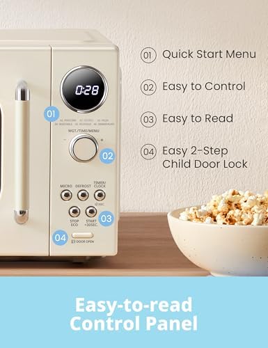 COMFEE' Retro Microwave Oven, Small Microwave with 6 Auto Menus, 0.9 cu.ft Countertop Compact Microwave with Multi-stage Cooking, Mute Function, LED digital, Apricot/900W, CMO-MMP02AA(AT)