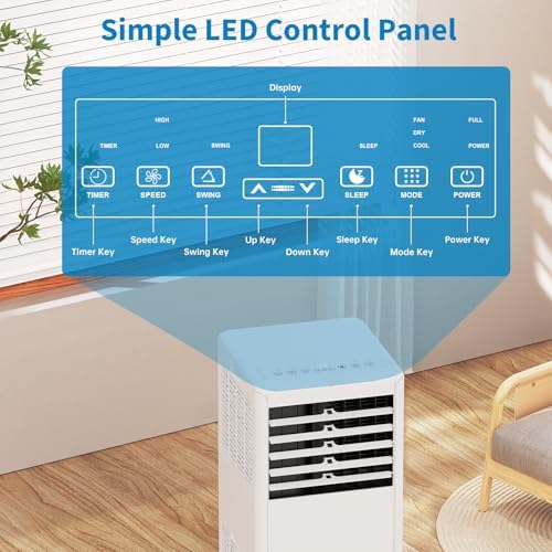 8,000 BTU Portable Air Conditioner, 3-In-1 AC Unit with Cooling, Dehumidifier, Fan Function, Compact Standing Air Conditioner for Room Up to 350 Sq. Ft. with Remote and Window Kit, White