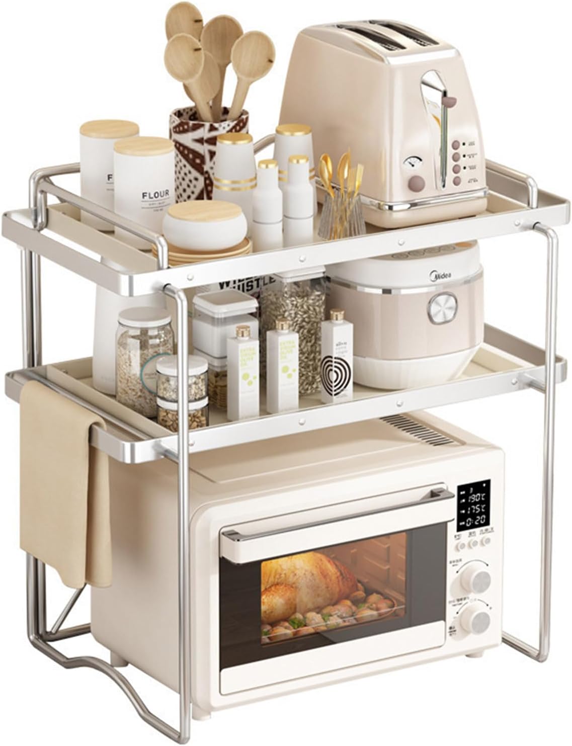 microwave stand, microwave stand,2-Tier Kitchen Bakers Rack, Industrial Microwave Oven Stand with Shelves, Kitchen Utility Storage Shelf with Cabinet, Standing Kitchen Storage Rack (Color : L)