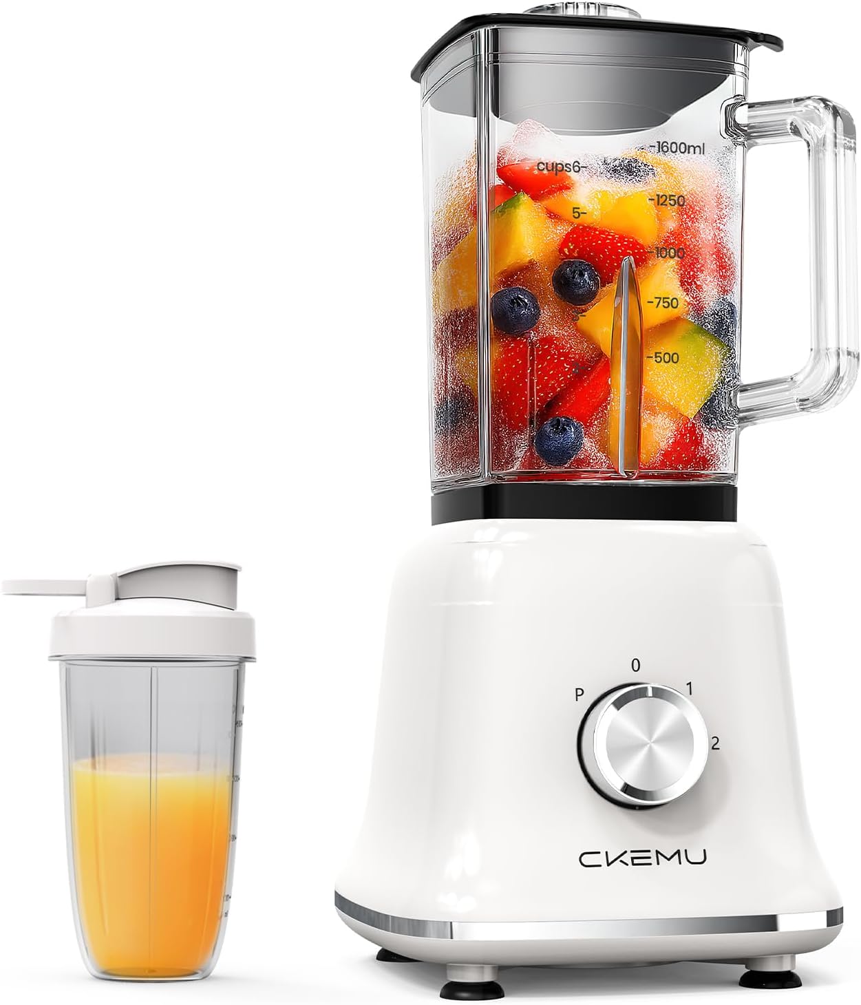 Professional Blender For Smoothies, 58 Oz Glass Jar, Glass Blender Including Puree & Crush Ice Functions, 750 Watts, With Portable Travel Cup B02 (Ceramic White)