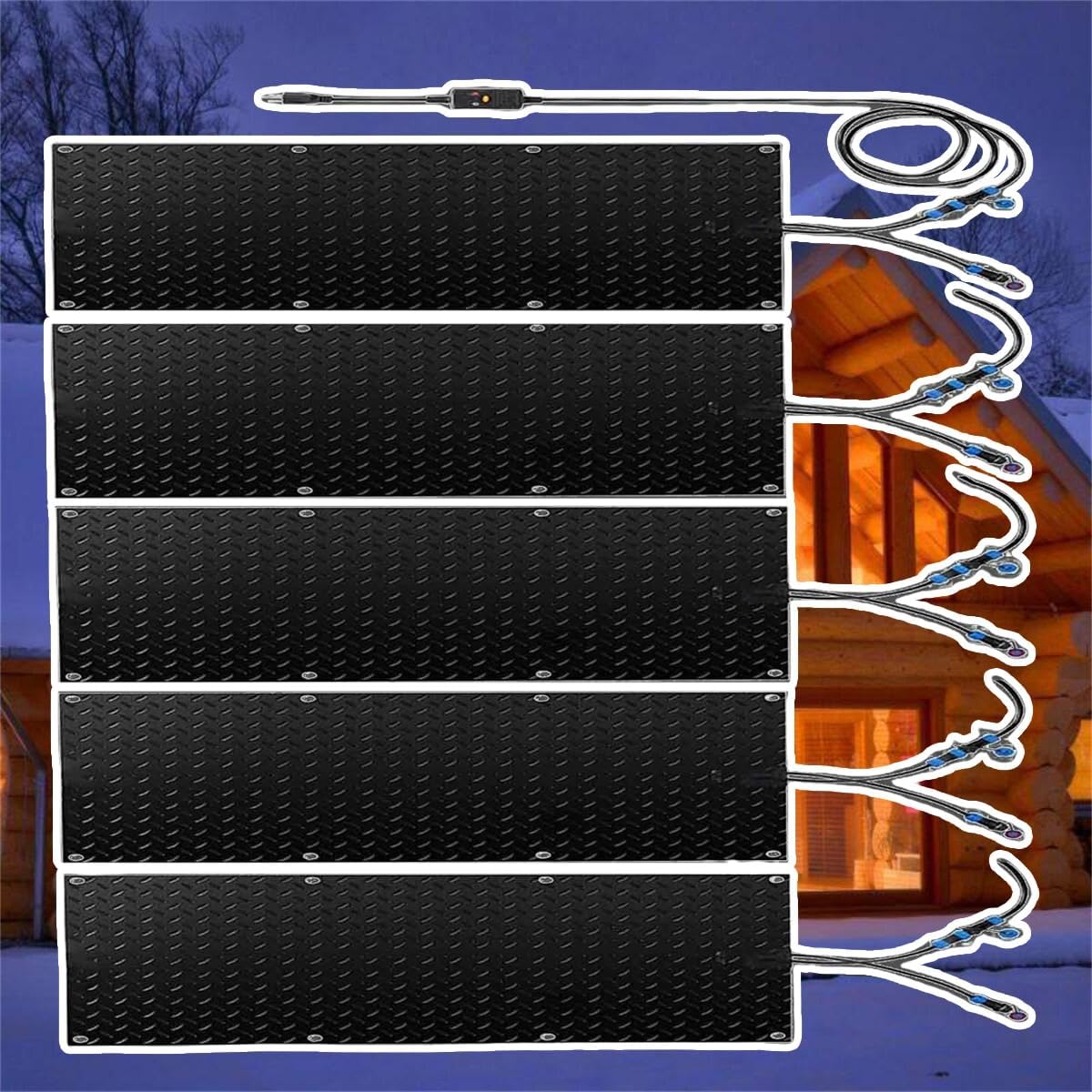 Heated Snow Melting Half Walkway Mat, 1/2/3/4/5 pcs Heated Snow&Ice Melting Stair Mat, Snow and Ice Melting Mat,No-Slip Heating Entrance Mats for Winter Outdoor Stairs, Garages(5 Pcs,10x48in/(