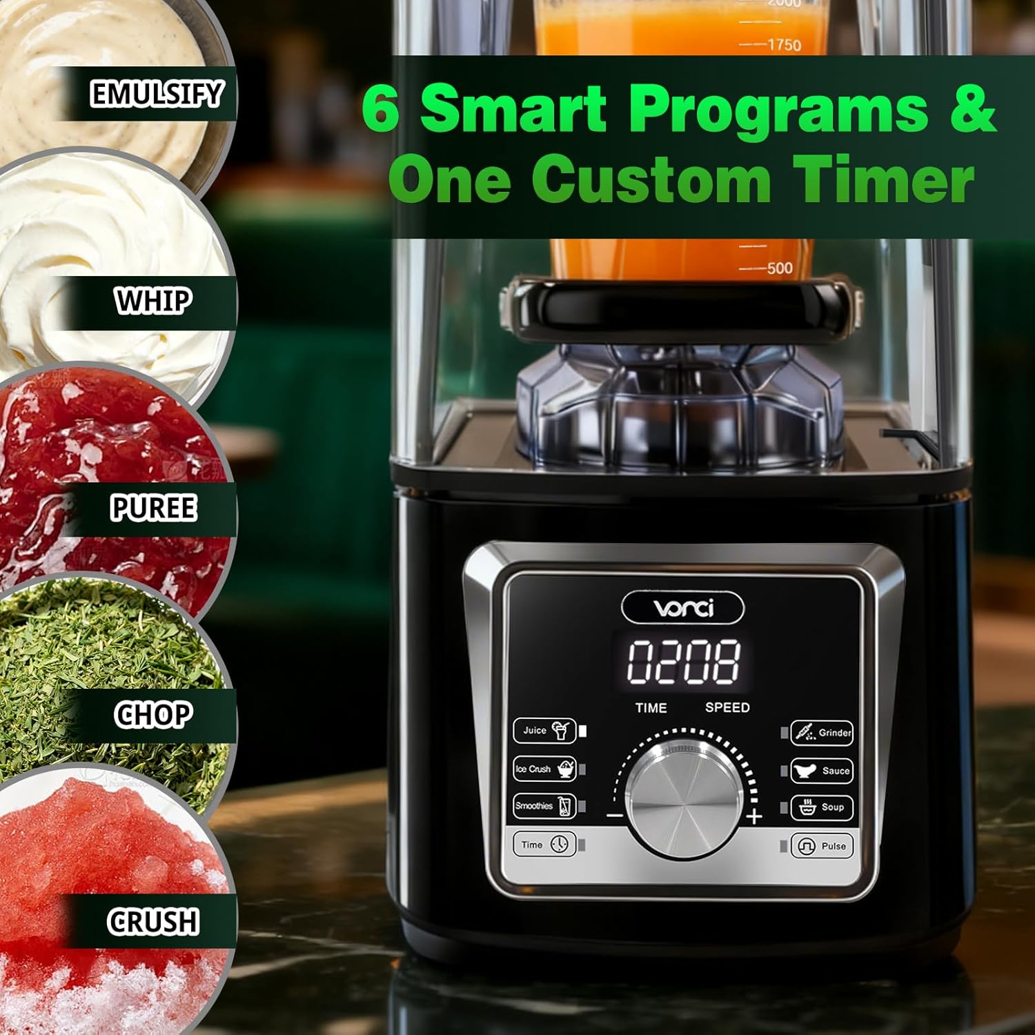 VONCI 2200W Commercial Blender With Sound Enclosure, 85OZ Large Capacity Quiet Blender For Smoothies, Heavy Duty Industrial Blenders For Restaurant, Perfect For Kitchen, Ice Crush, Milk Shake, Fruits