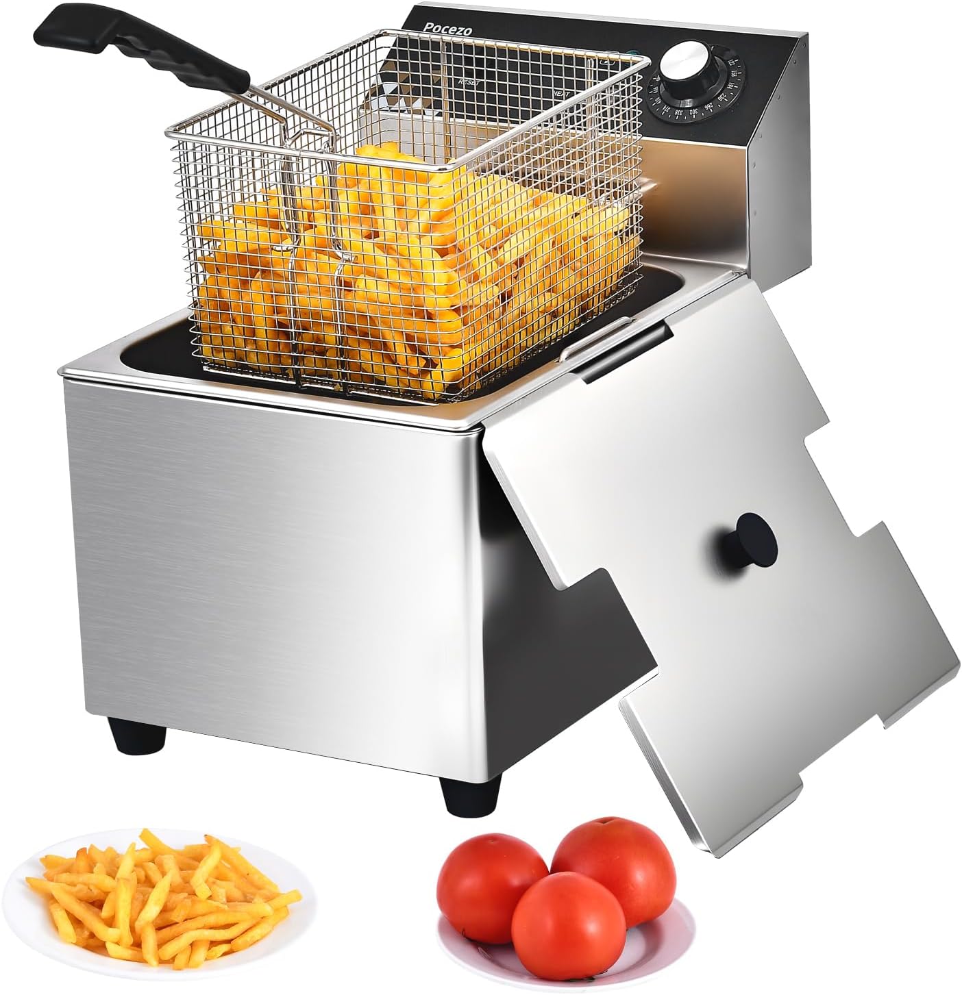 Deep Fryer with Basket, 1700w 14Qt Oil Tank/ 6.7Qt Basket, 0.6mm Thickened Stainless Steel Countertop Electric Fryer for Home and Commercial Use, Oil Fryer with Double Overheat Protection