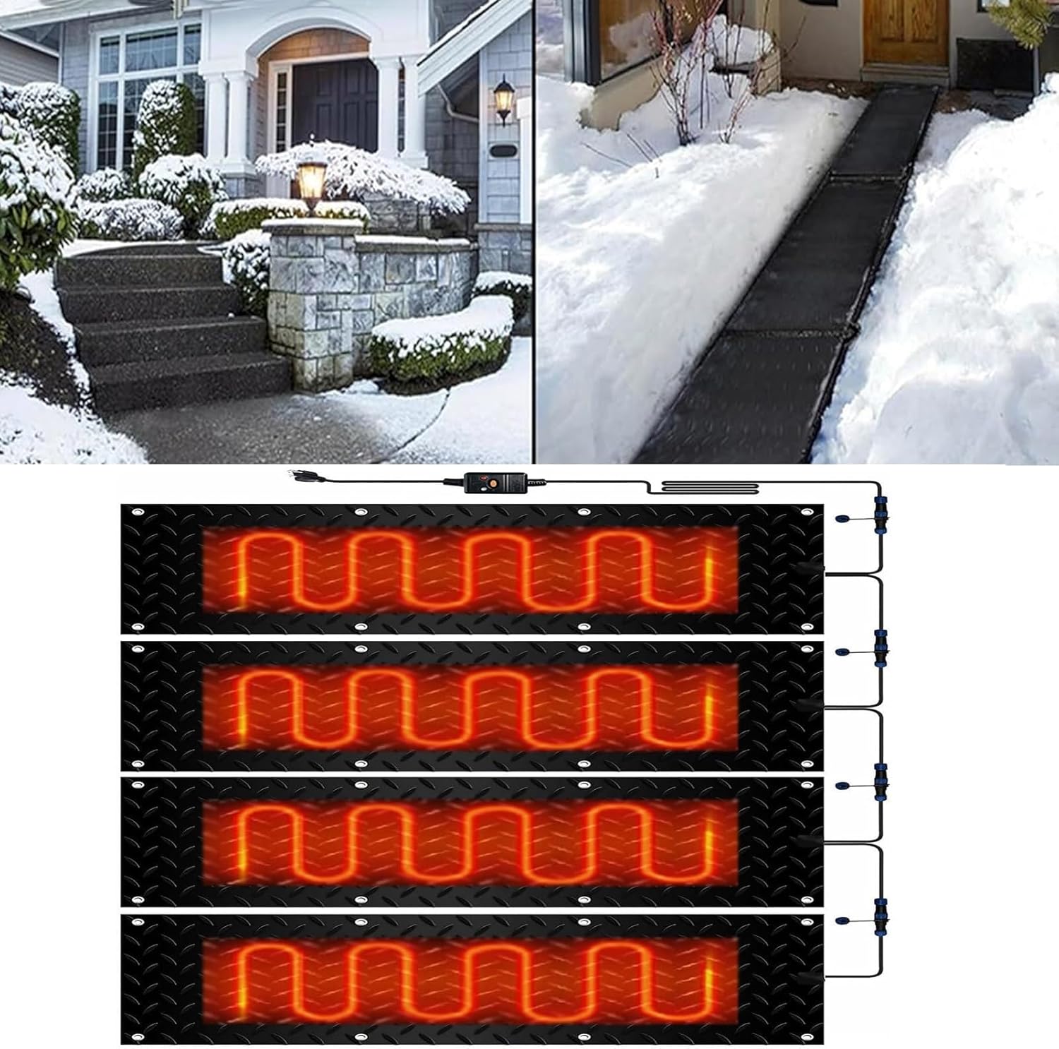 1/2/3/4 Pcs snow melting mat snow melter cold weather non slip stair staircase rubber mat ice melter outdoor mat entrance snow melting mat heated snow melting mat walkway snow melting mats(4 Pcs,30x15