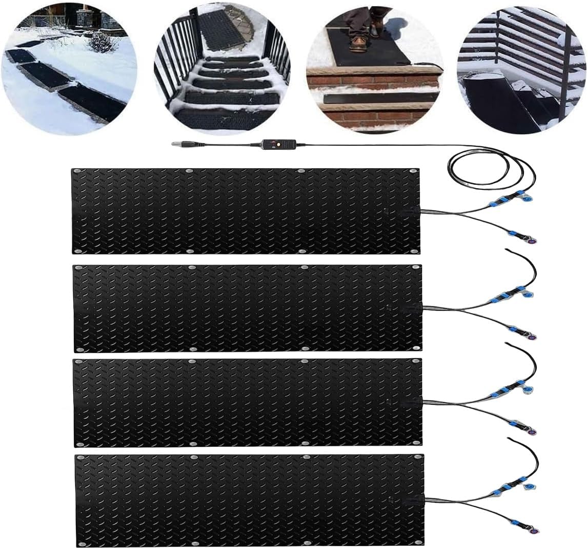 Heated Snow Melting Mats for Stairs- 1/2/3/4 pcs Snow Melting Walkway Mat, Heated Snow Melting Mats Driveway,Heated Outdoor Mats,Electric Snow Melting Mats for Wint(4 Pcs-12x24in/(30x60cm))
