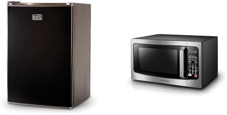 BLACK+DECKER BCRK25B Compact Refrigerator Energy Star Single Door Mini Fridge with Freezer, 2.5 Cubic Feet, Black & TOSHIBA EM131A5C-SS Countertop Microwave Ovens 1.2 Cu Ft, 12.4