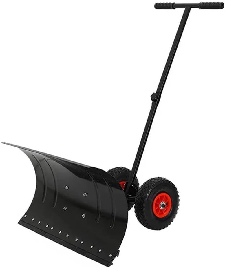 Snow Shovel with Wheels, Heavy-Duty Rolling Snow Pusher with Extendable Handle, Rolling Manual Snow Shovel(L)