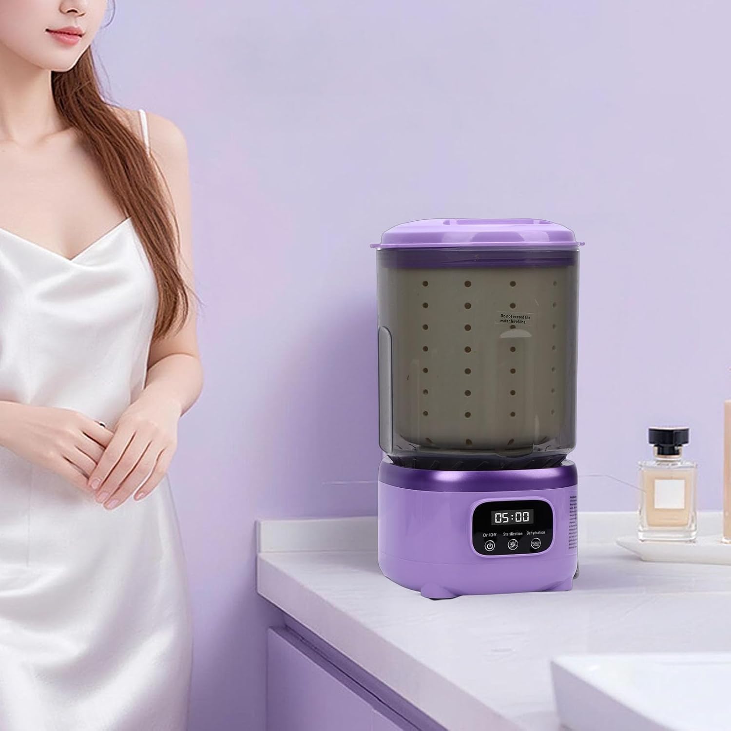 Asixxsix Portable Mini Washing Machine, 2L Underwear Washer, with Spin Cycles, 3000mAh Rechargeable Battery Deep Cleans Small Clothes for Apartment, Dorm, RV, Travel & Hotel Use (Purple)