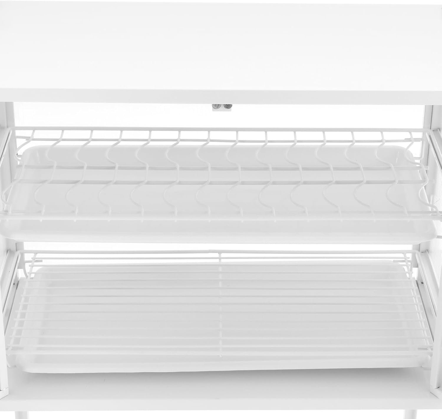 Microwave Oven Rack, Kitchen Dish Shelf Metal Microwave Counter Stand with Storage Cabinet Draining Tray Multifunctional Countertop Organizer for Utensils Tableware