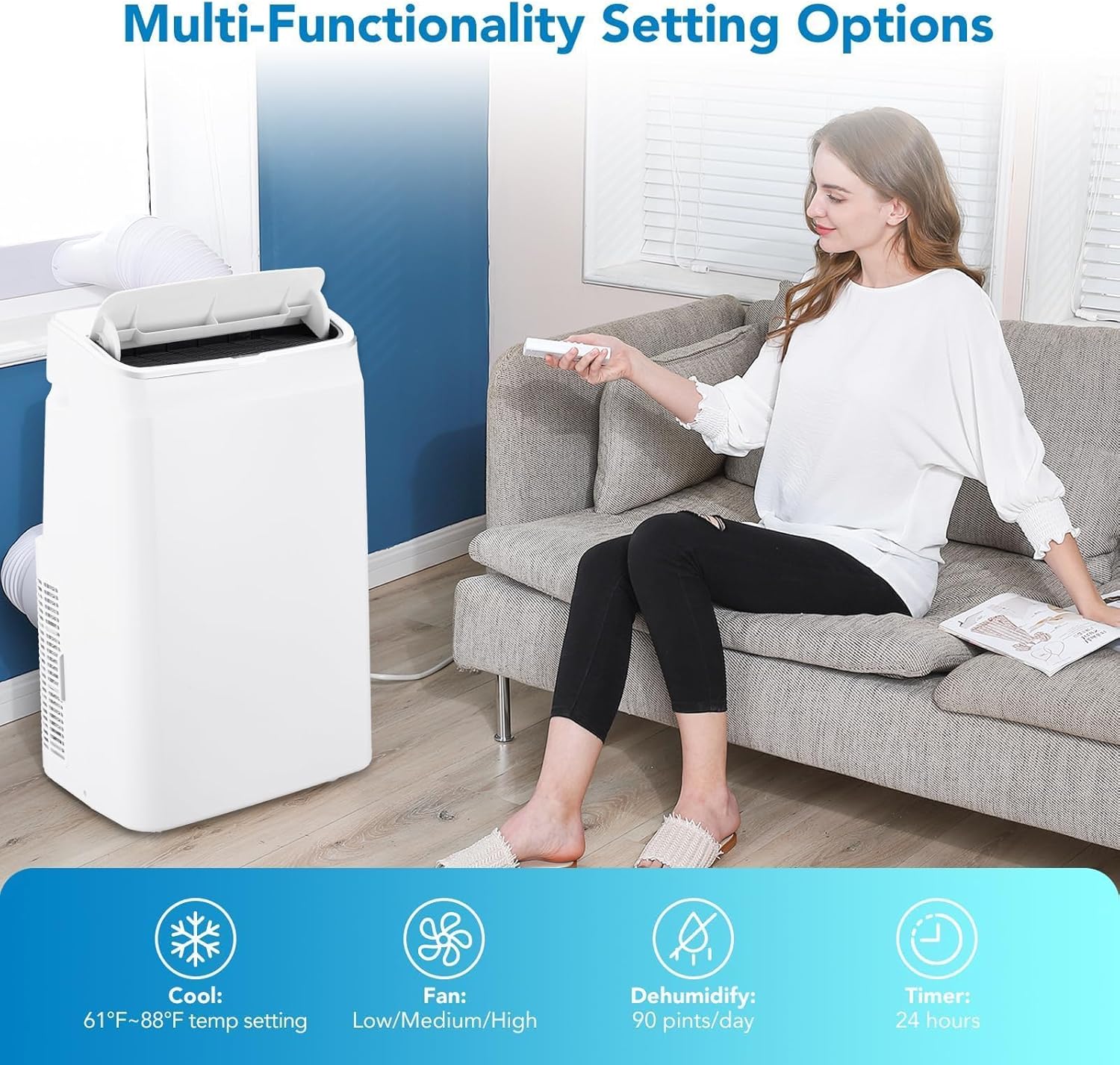 14000 BTU Portable Air Conditioners with Remote Control, 3-in-1 Free Standing Cooling AC Unit with Fan & Dehumidifier, Cools Room up to 750 sq.ft, Smart/Sleep Mode, 3 Speed, Auto Swing, 24H Timer