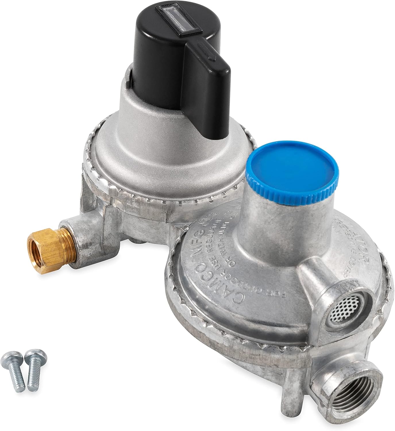 Camco Propane Double-Stage Auto-Changeover Regulator | Features Auto Switch Over from Empty to Full Propane Tank | Ideal for Refilling Propane Supplies for RVing, Camping, Grilling, and More (59005)