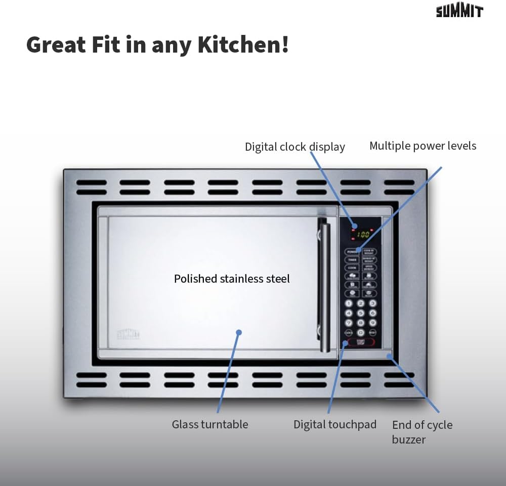 Summit 24” Over The Range Microwave, 0.9 cu.ft. Built In Microwave, Stainless Steel- OTR24