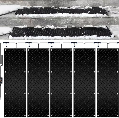Heated Outdoor Snow Melting Mats - Non-Slip Rubber Walkway & Stair Mats for Ice & Snow, Waterproof IPX7, Plug-in Power Cord, Safe for Roofs & Sidewalks