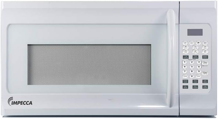 Impecca 1.6 cu. ft. Over-the-Range 30” Microwave Oven 1000 Watts, with Surface Light, 2 Speed Vent System, Touchpad Controls, Digital Clock, Timer, LED Display and Child Lock, White