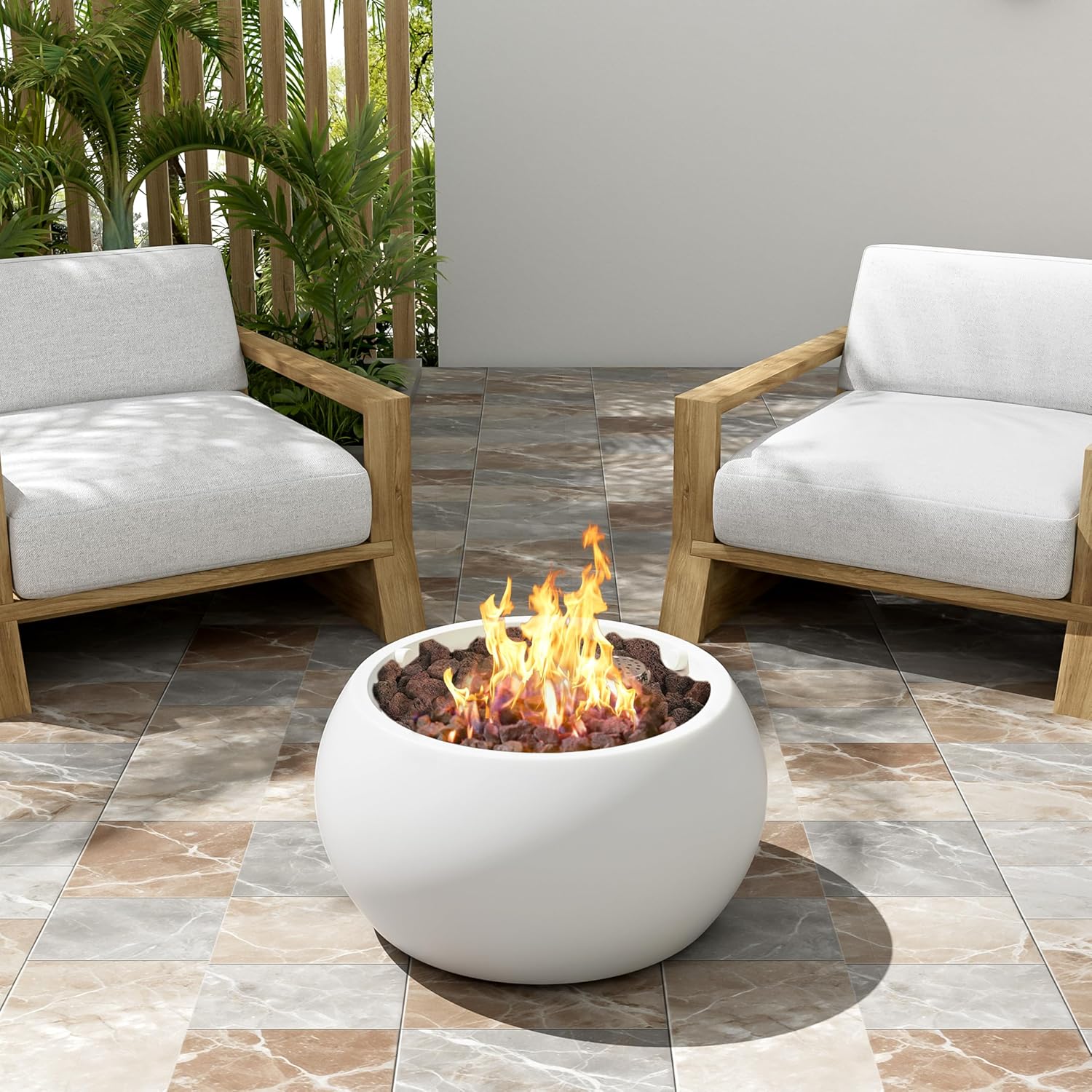 22”Round Patio MGO Propane Gas Fire Pit, 40,000 BTU Stone Look Outdoor Propane Fire Pit for Patio, Courtyard, Garden White (Tank Cover Not Provided)