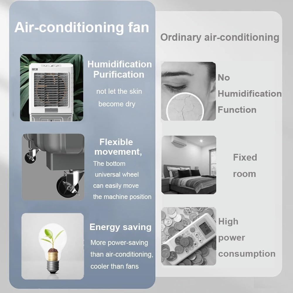 Generic Evaporative Air Cooler, Swamp Cooler With 9 Gal Tank, Portable Air Conditioner For Garage, Yard, Air Cooler Cooling Fan With Universal Wheel