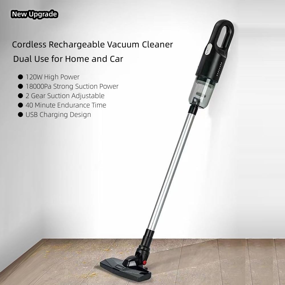 Stick Vacuum Cleaner Rechargeable Cordless, 2 Gear Suction Adjustable, 18000pa Suction Handheld Vacuum Upright Vacuum with HEPA Filter, Household Stick Vacuum for Pet Hair Hardfloor, Carpet (White)