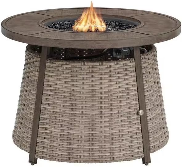 LYTIO 36 Inch 55000 Btu Brown Steel Propane Outdoor Fire Pit with Fire Glass | Adjustable Temperature | Powder-Coated Steel Frame | Rust-Resistant | Crystal Glass Beads Included