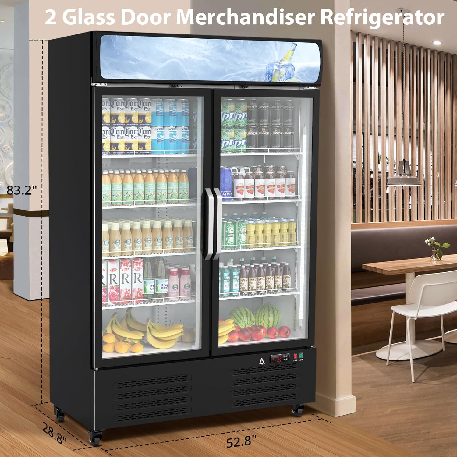 36.3 Cu.ft Beverage Refrigerator - Commercial Beverage Cooler Merchandiser With Lightbox, Upright Commercial Display Fridge