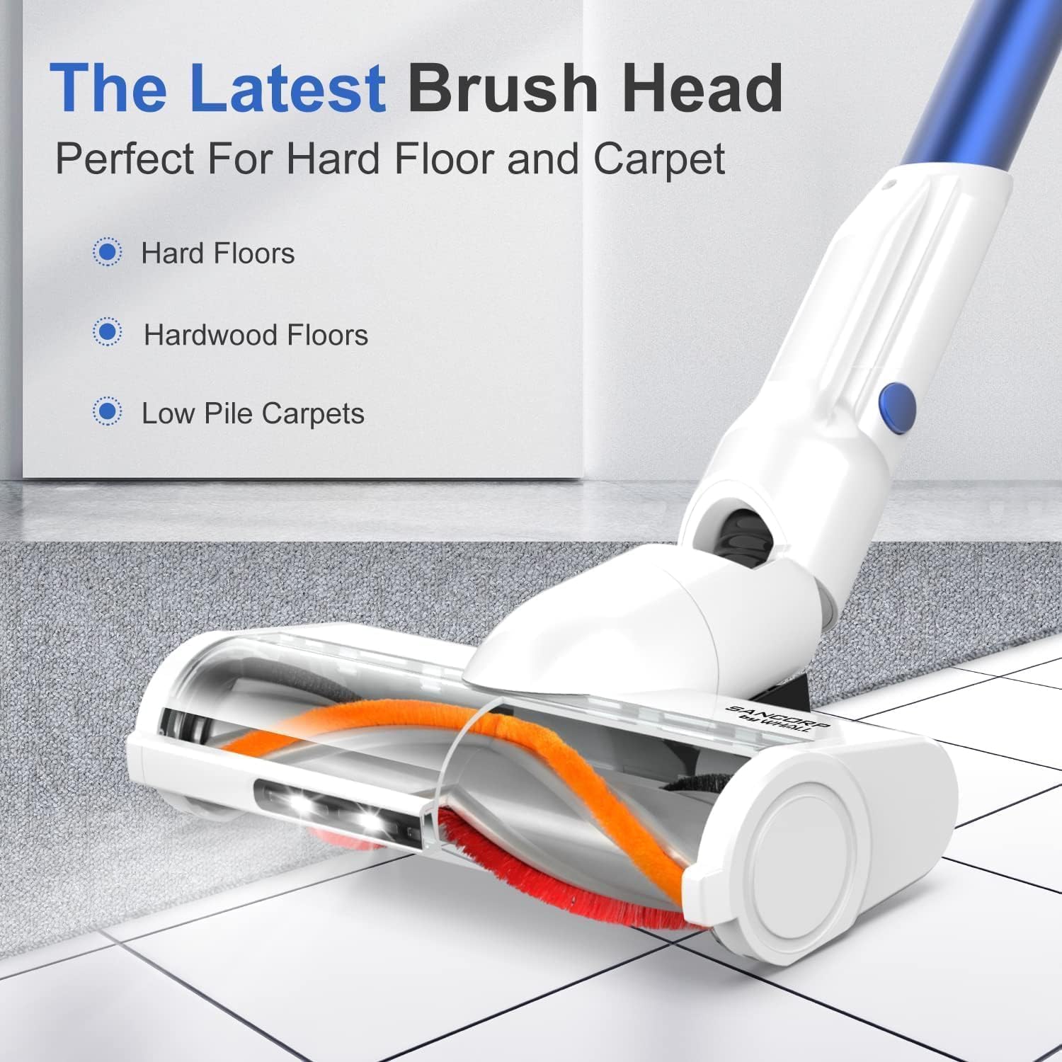 whall Cordless Vacuum Cleaner, Lightweight Stick Vacuum with 55mins Runtime, Powerful Suction, Rechargeable Cordless Vacuum for Carpet, Tile, Pet Hair, Hardwood Floors,Brushless Motor.White